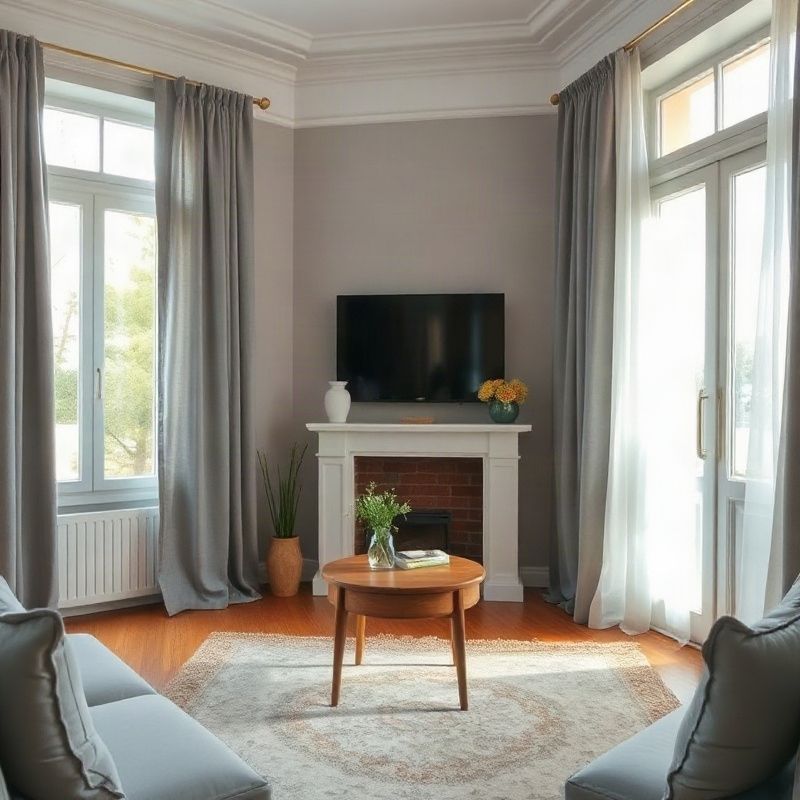 Sala de estar uruguaya en invierno con burletes en ventanas y cortinas térmicas